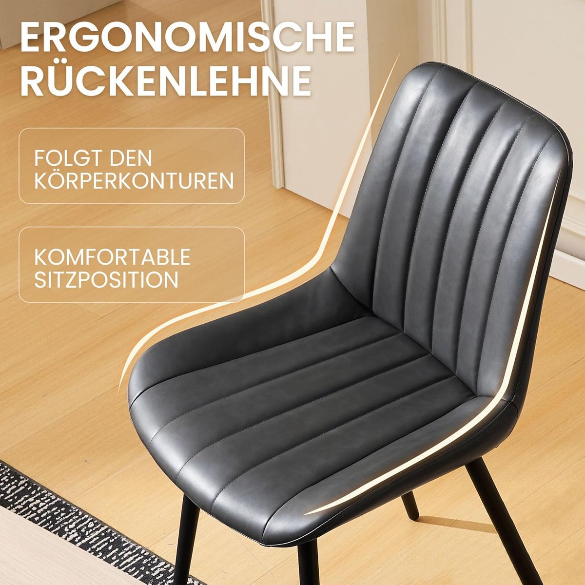 Luxe Moderne Eetkamerstoelen Set van 2 Kunstleer Gestoffeerde Fauteuils met Armleuningen en Metalen Poten 45x53x89 cm – Comfortabele Dining Chairs voor Keuken & Woonkamer