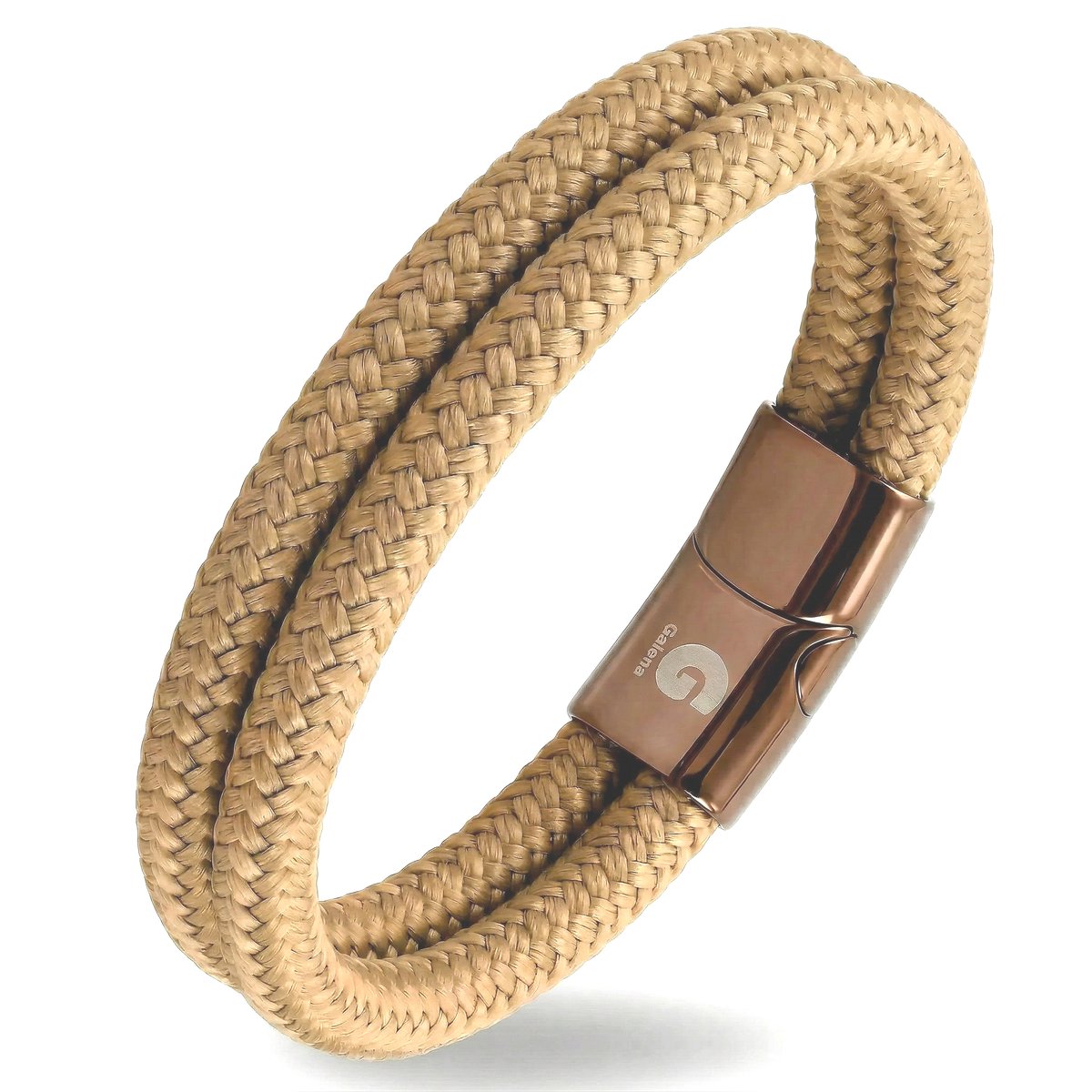 Armband bruin khaki dubbel snoer touw 18.5cm Galeara design Noa