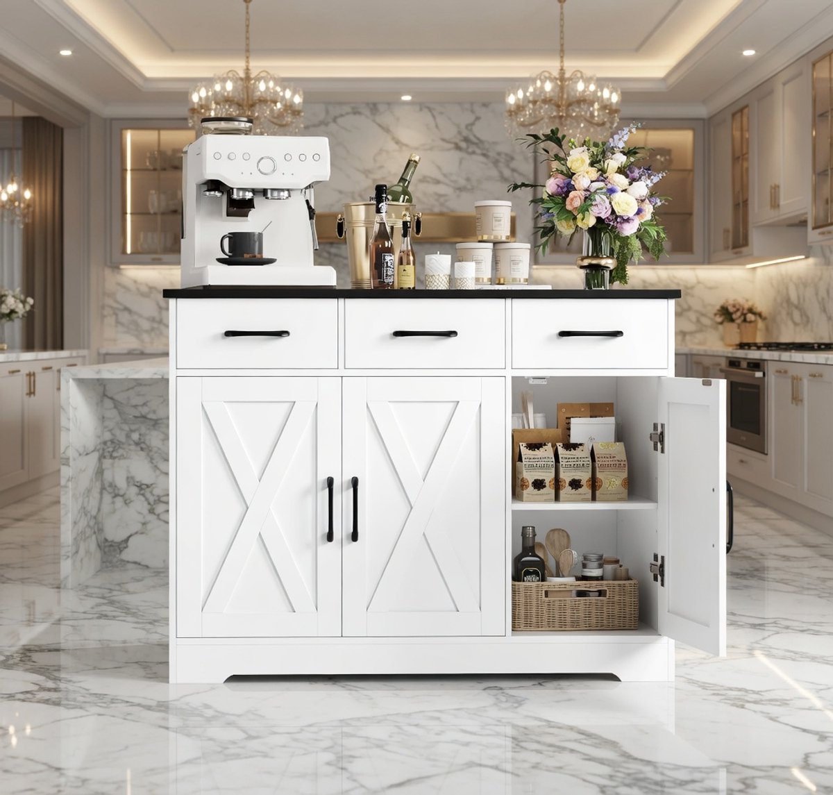 Modern Multifunctioneel Dressoir / Keukenkast - Zwart - / Keukenkast 3 Laden 3 - Medahomestore