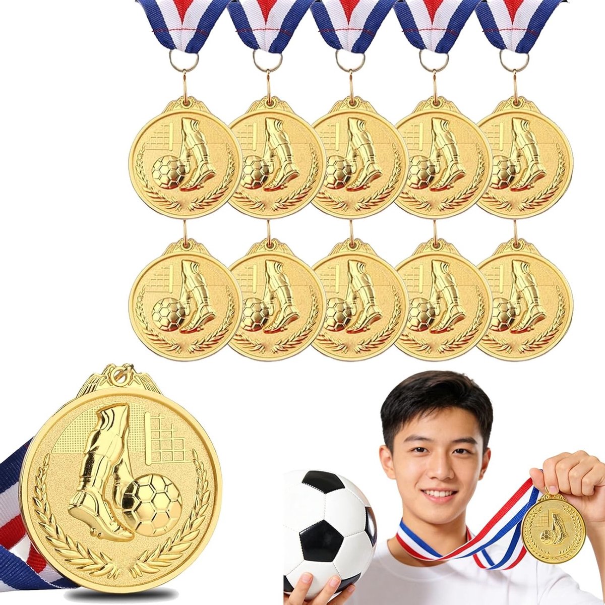 Gouden Medailles Set van 11 Stuks voor Kinderen, Ideaal voor Voetbaltoernooien en Cadeaus, Sportprijzen en Winnaars