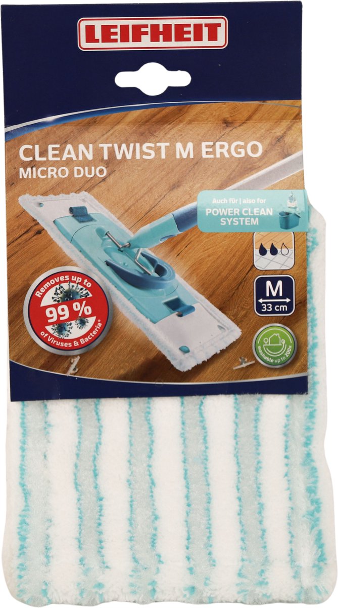 Bol.com Leifheit Clean Twist M Ergo en Power Clean - vloerwisser overtrek - klittenband - 33 cm - Micro Duo aanbieding