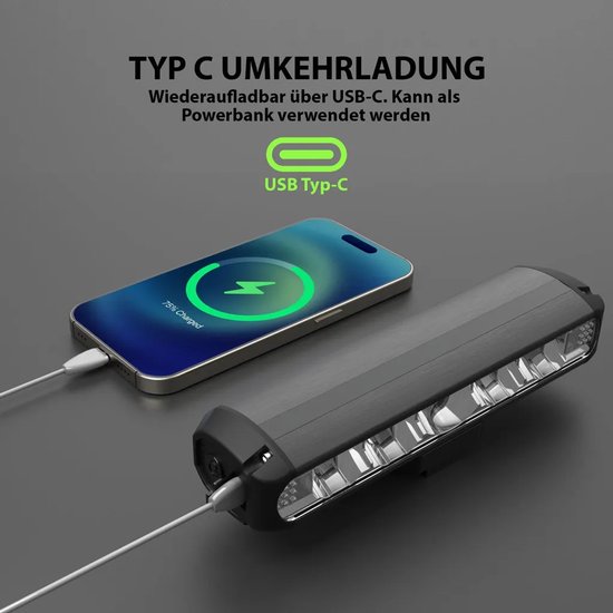 Fietsvoorlicht, 2600 lumen, USB-C oplaadpoort, 5 LED-lampjes, 8000mAh batterij, 4 lichtstanden, eenvoudige installatie, beste fietsvoorlicht van aluminiumlegering. — afbeelding 2