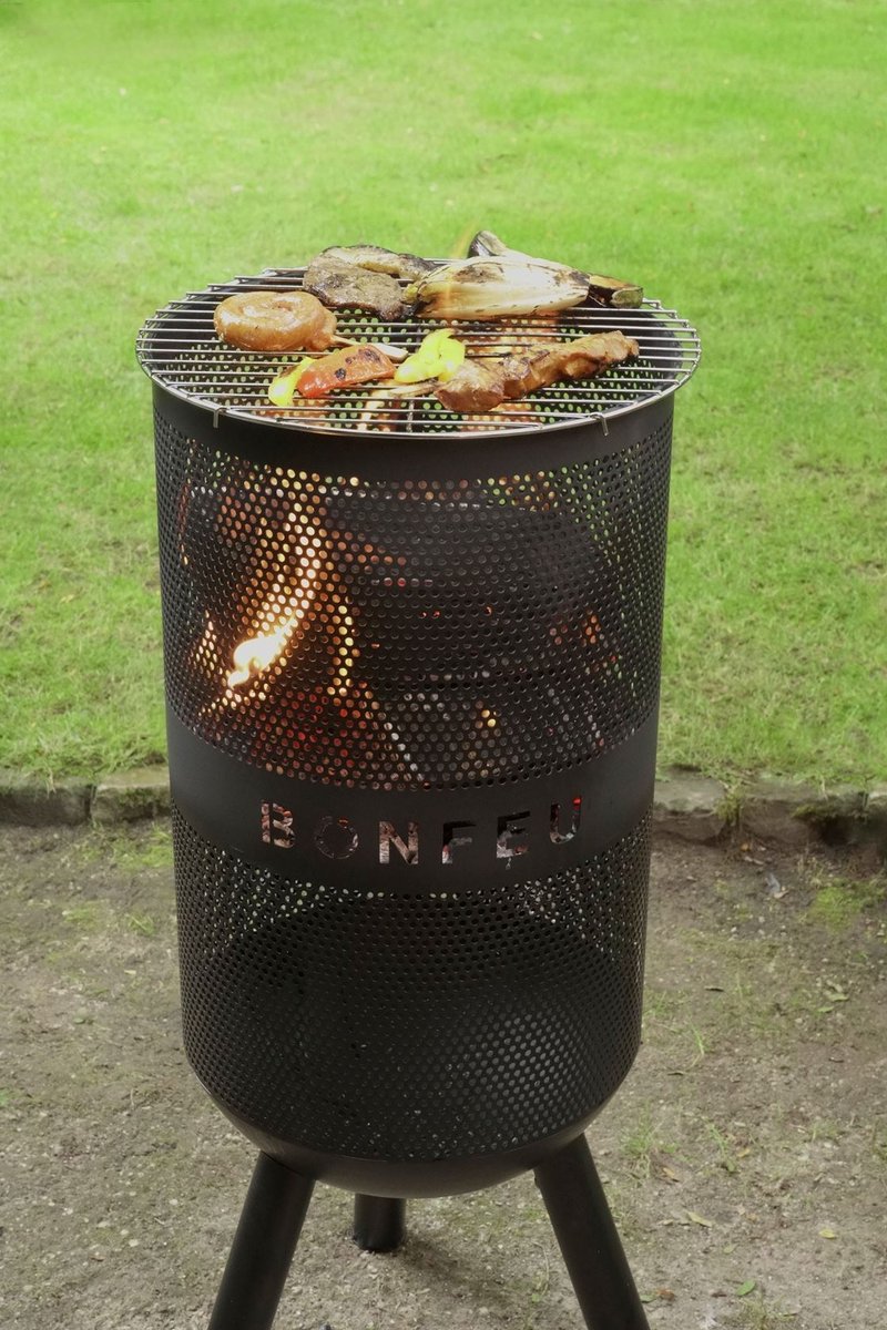 BonFeu BonVes Fire Basket 34 cm - With Grill Grate and Poker - Black