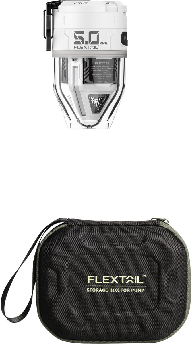 FLEXTAIL MAX PUMP 3 - Hoge snelheid 2-in-1 oplaadbare luchtpomp en zaklamp lichtgewicht kleur WIT met Hardcase.