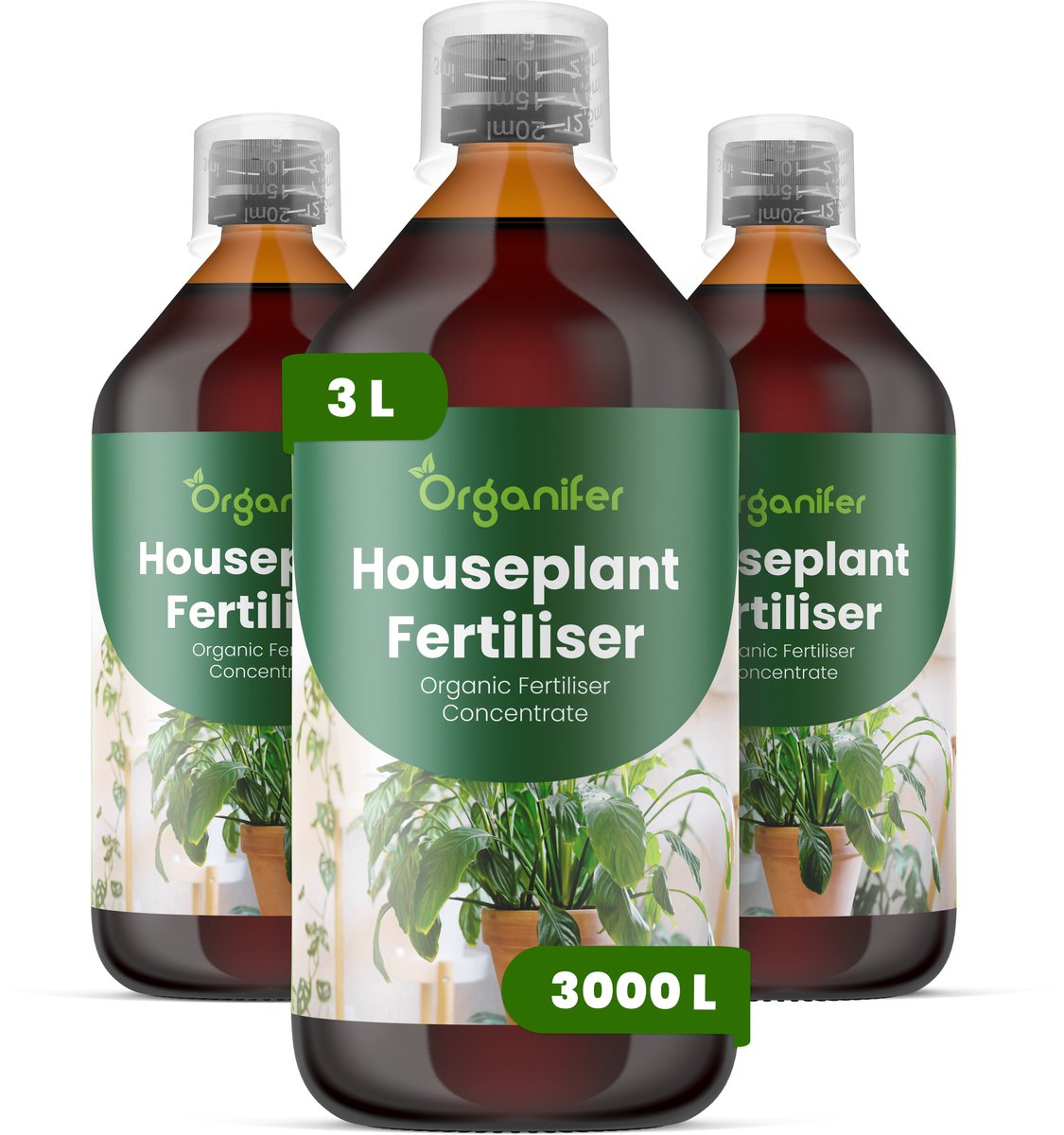 Vloeibare Meststof Voor Kamerplanten 3X1 Voor 3000 L - Npk 2-1-8 - Ondersteunt Een Evenwichtige Groei Van Kamerplanten - Versterkt Wortelactiviteit En Verbetert Nutriëntenopname -Verbetert Bladkleur, Dichtheid En Stevigheid - Organifer