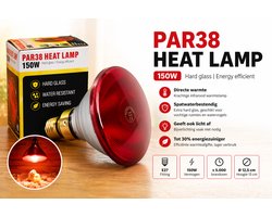 Infrarood Warmtelamp 150W PAR – Spatwaterdicht – Extra Sterk Glas – Voor Kuikens, Reptielen & Dieren