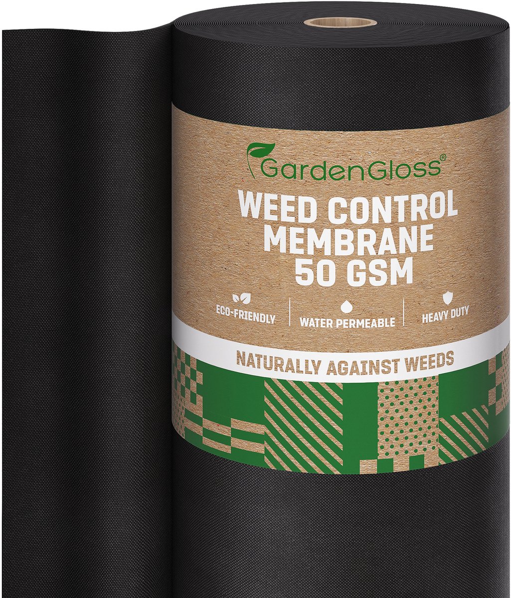 GardenGloss® 50m² Onkruiddoek Tuinvlies tegen Onkruid - Onkruidfolie Waterdoorlatend - Scheurvast Onkruidvlies 50 g/m² - Hoge UV-stabilisatie (50 m x 1 m, 1 Rol)