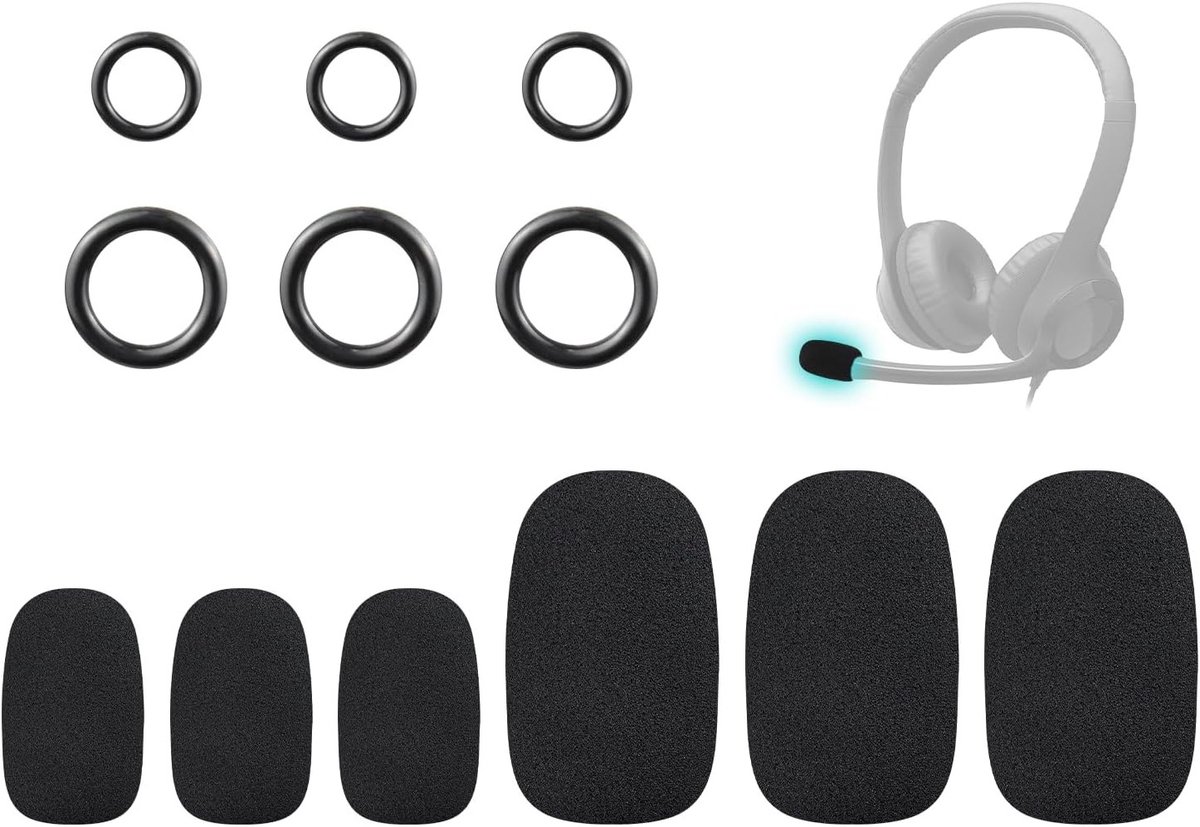 Microfoontas voor Logitech H390, G432 en G733 - Beschermende hoes met schuim, Popfilter en Windscreen - Zwart (3 Klein + 3 Groot)