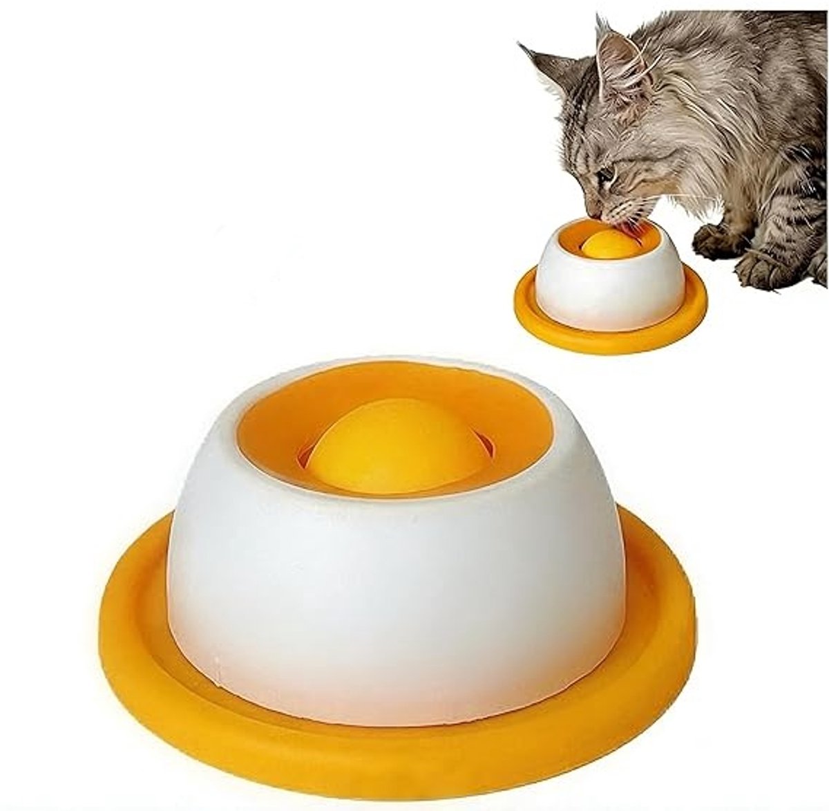 Oranje Rustgevende likschaal voor honden en katten – Antislip slowfeeder met roterende likbal voor vloeibaar en natvoer – Verrijkend speelgoed tegen angst, dat huisdieren bezig, blij en betrokken houdt.
