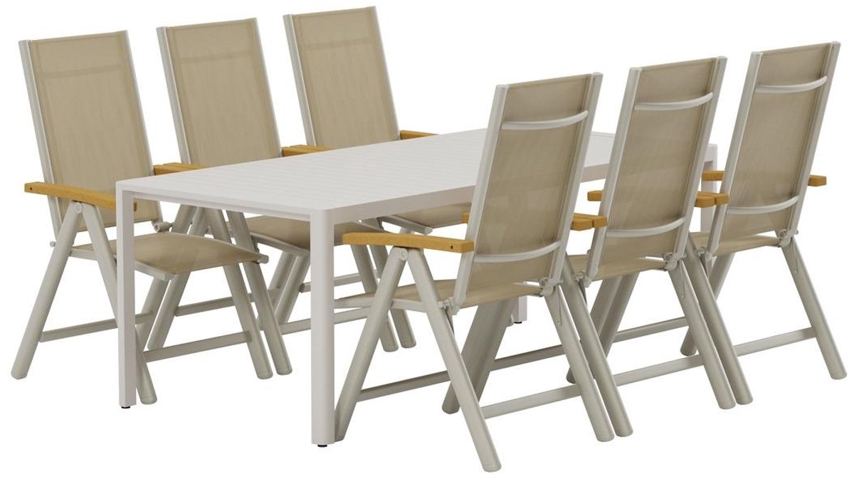 Svea - Valarie rechthoekige tuintafel - beige + 6x Arline tuinstoelen - beige