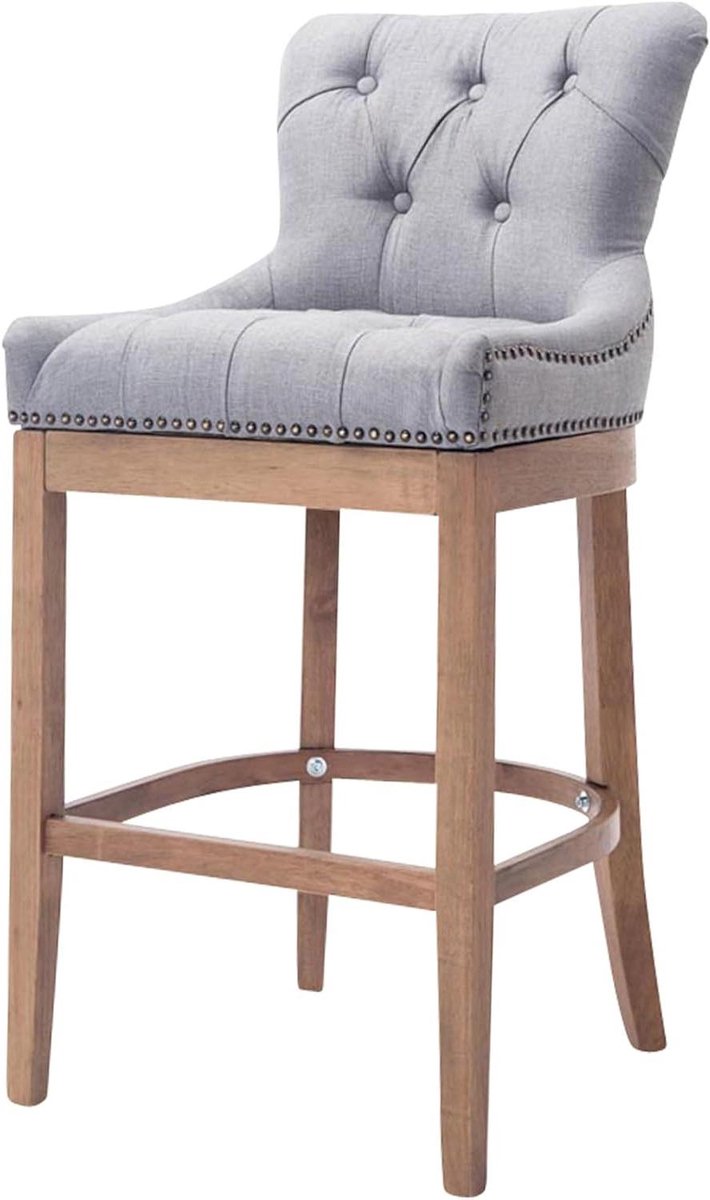 Barkruk - Barstoel - Aanrecht Zitten - Houten Frame - 74 cm Zithoogte - Lichtgrijs
