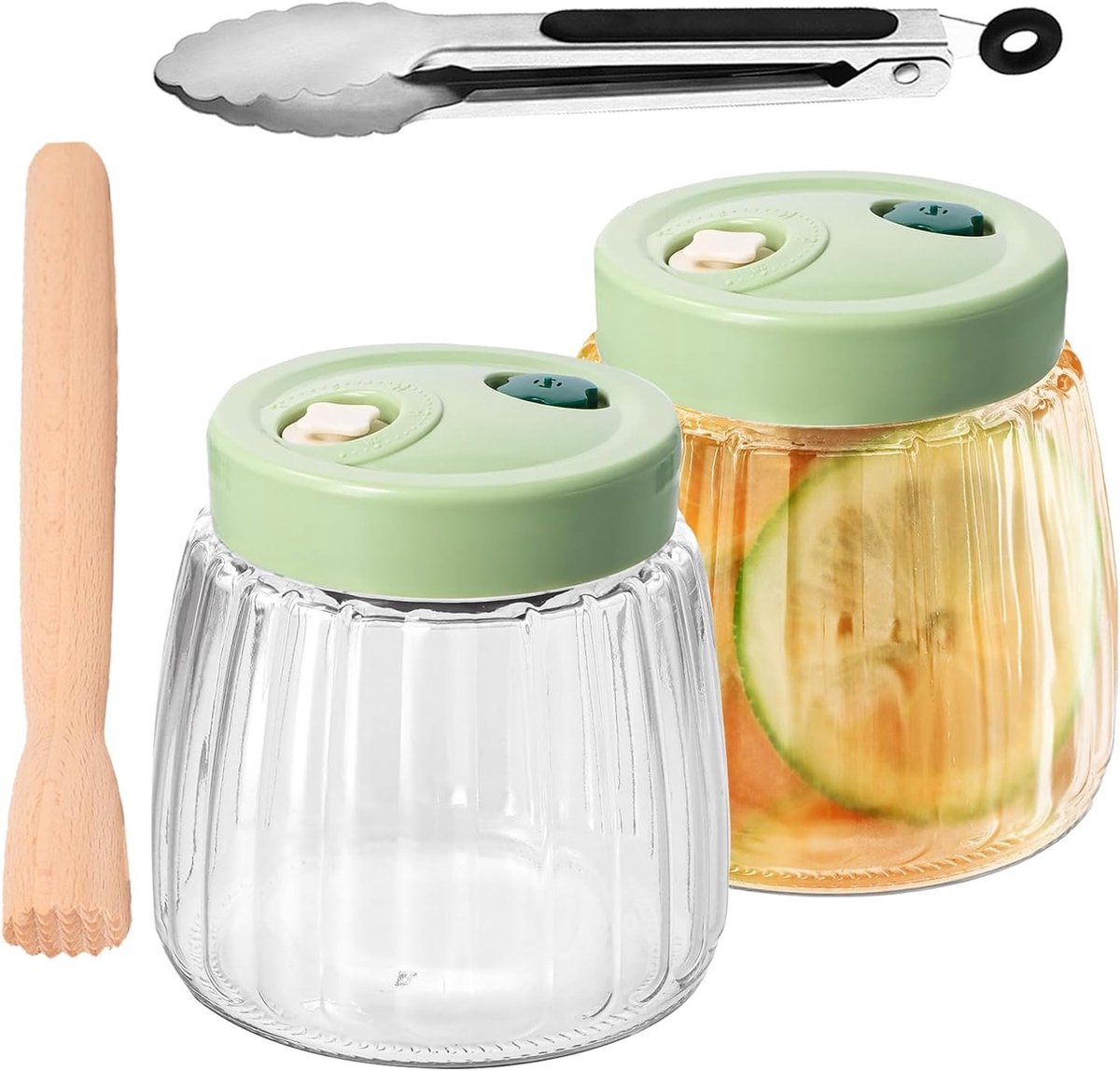2 Stuks 1 Liter Dubbele Ventiel Fermentatie Glazen Luchtdichte Potten, Ideaal voor Kimchi,