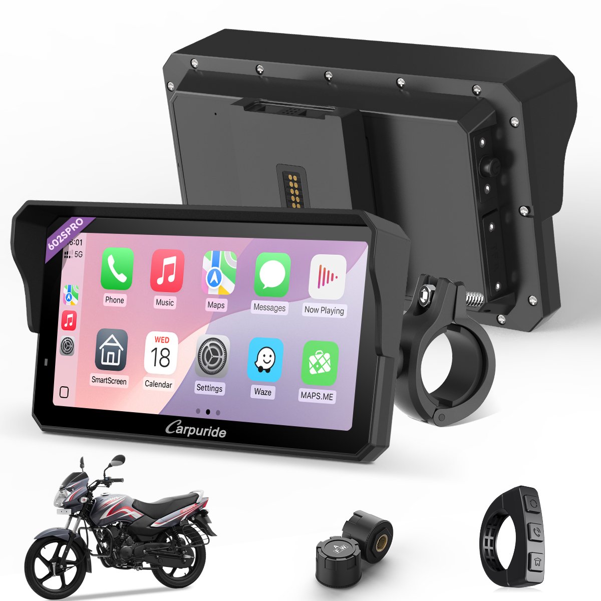 Carpuride W602S Pro+TPMS- 6-inch - motor carplay - plug-and-play BM05-beugel - Type-C-poort
