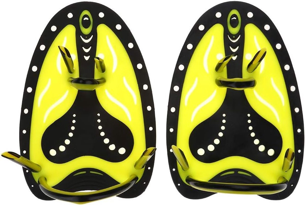 Fijne Fins Swim Hand Paddle, Verstelbare Duik Trainingshandschoenen voor Professionele Zwemtraining en Verbetering van Techniek (M-Geel)