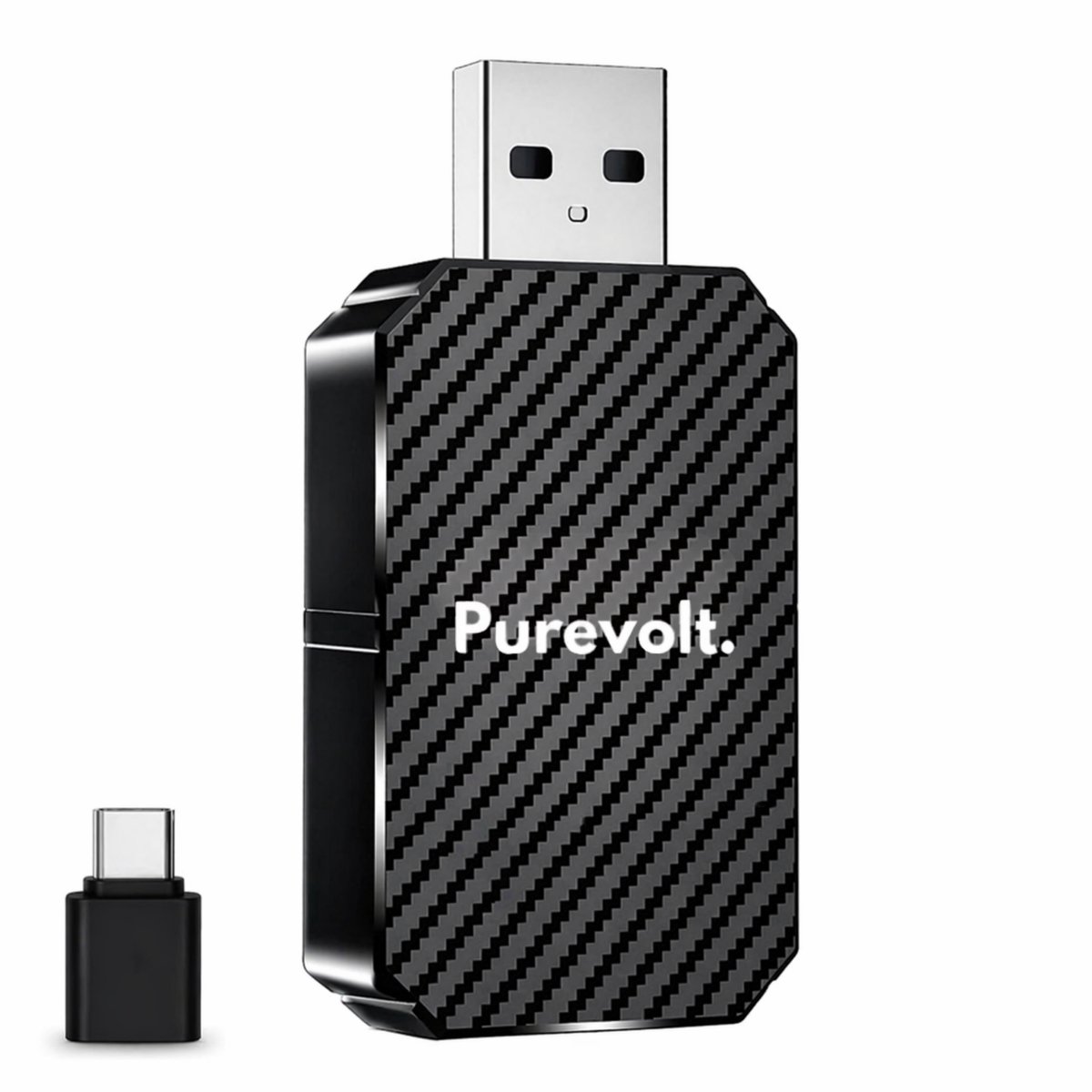 PureVolt Draadloze CarPlay & Android Auto Adapter – Wireless Smart Box – Bluetooth & WiFi – Plug & Play Dongle – Snelle Verbinding voor OEM Bedrade CarPlay – Fast Connect