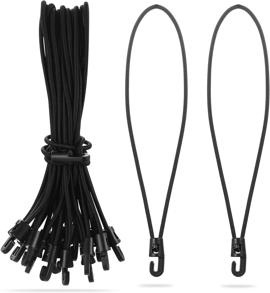 Set van 20 Korte Spankabels met Haak, 10 cm, Veelzijdige Expander voor Zeilen, Tuin en Transport