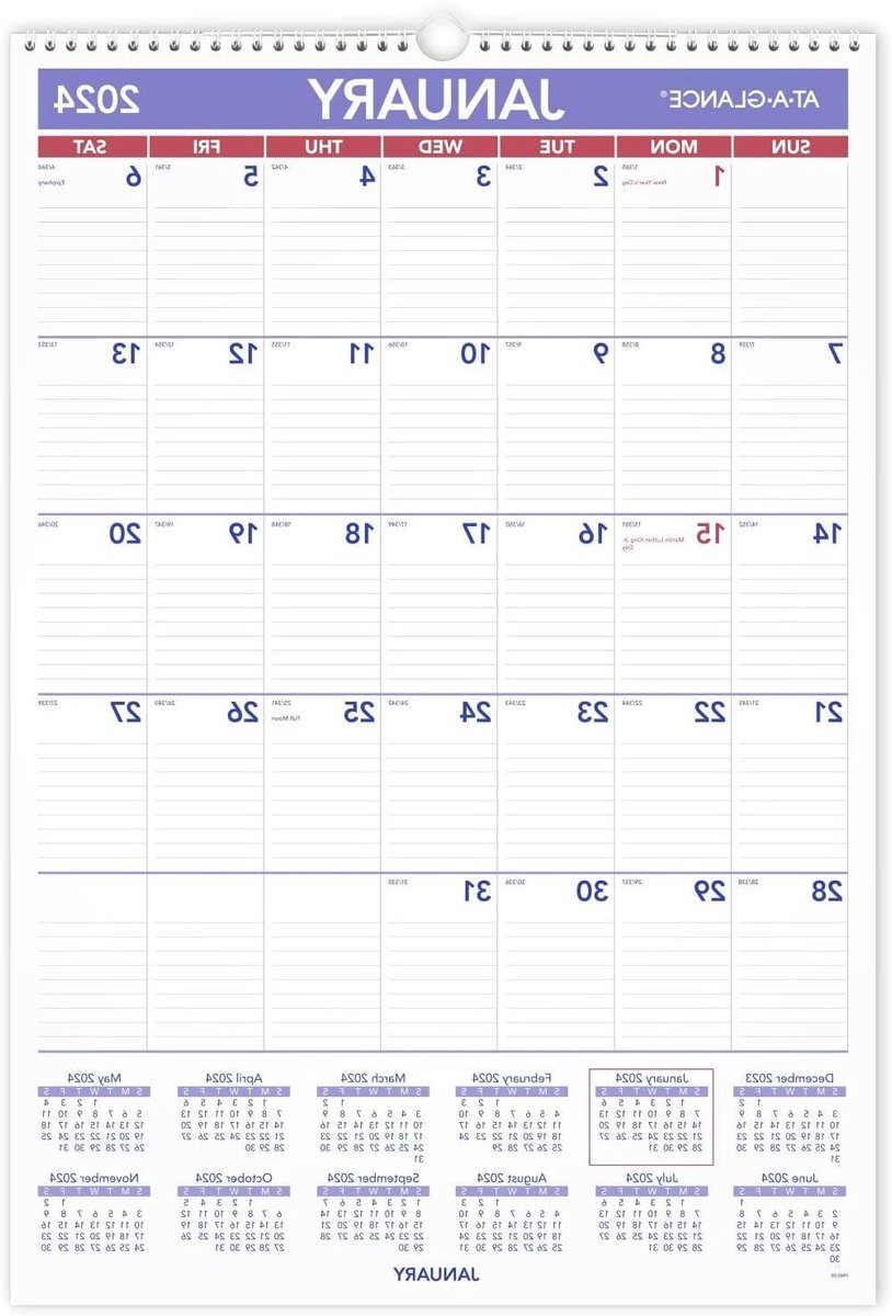 Wandkalender - Maandplanner - Jaar Overzicht - Inktdoorloop Weerstand - 15-1/2 x 22-3/4 inch - Gekleurd