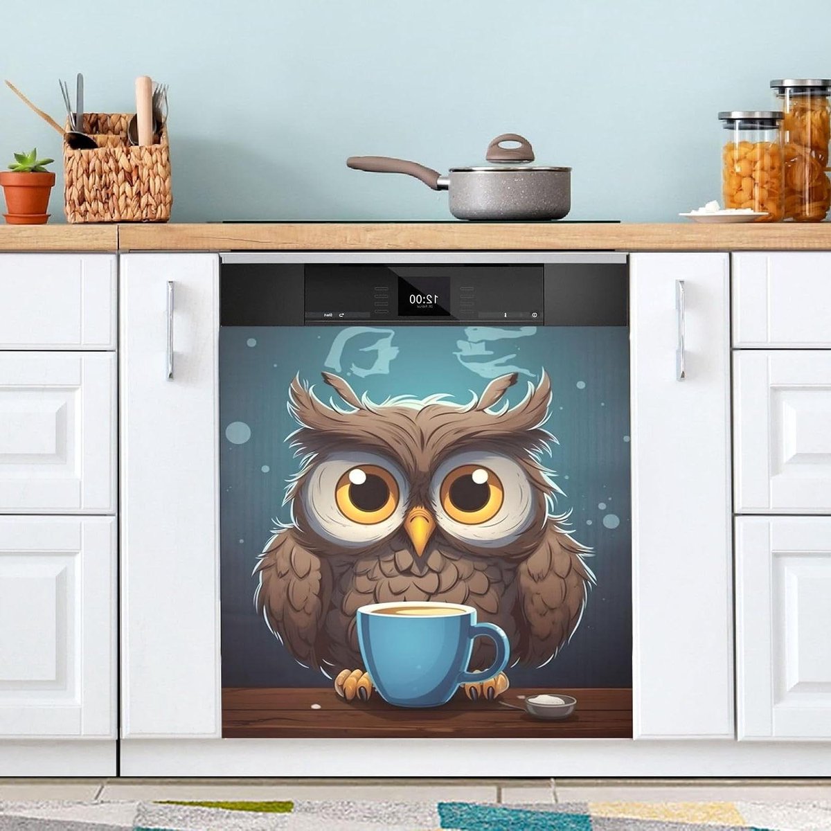 Vaatwasser Magneet - Keuken Decoratie - Keuken Opfrissen - Universele Compatibiliteit - 23x26 Inch - Cartoon Uil Koffie