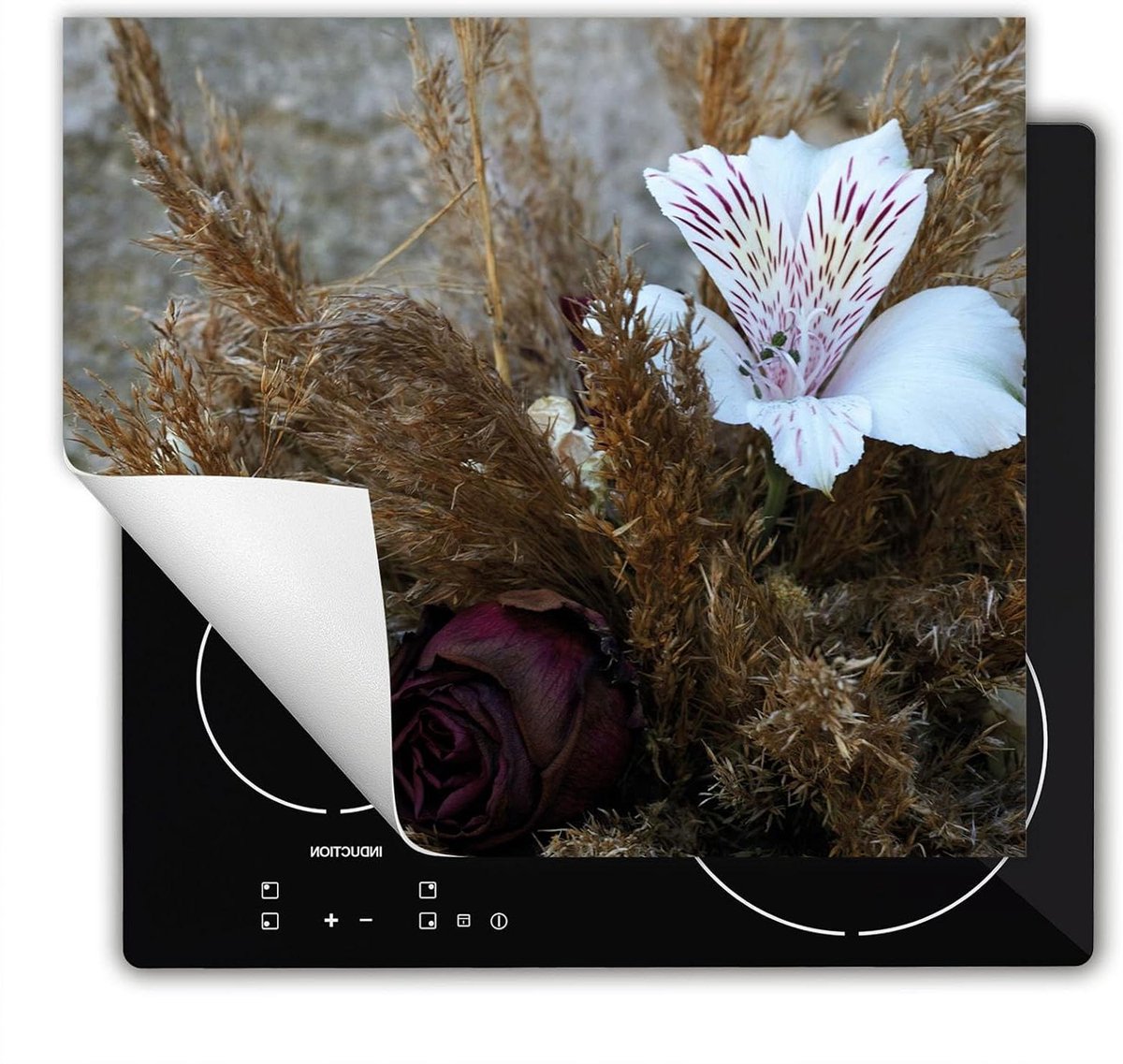 Inductie Beschermer - Kookplaat Mat - Extra Werkruimte - Antislip Vinyl - 60x52 cm - Bloemen