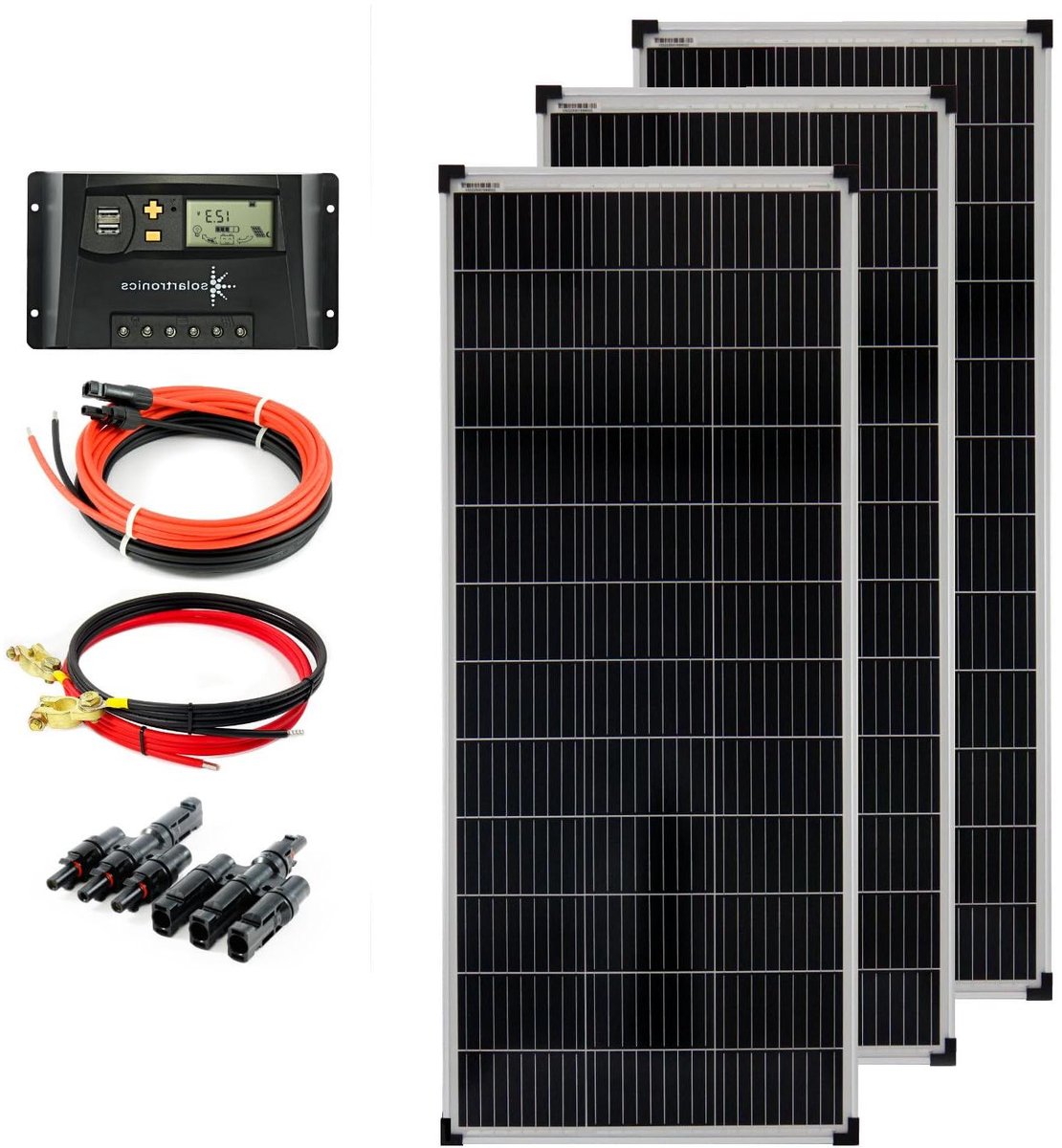 Zonne-energie set - Zonnepanelen installatie - Energie opwekken - 300 Watt vermogen - 12 Volt - Zwart