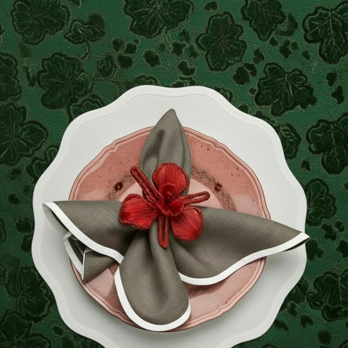 Stoffen servetten - Herbruikbare servetten - Feestelijke tafeldekking - Golvende rand - 45 x 45 cm - Donkergroen