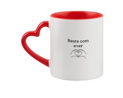 Hacebo® - Beste oom ever koffiebeker met hart oor rood - Oom - Lievelingsoom - thee mok - koffie beker - leuk kado voor je oom om te geven - koffiemok - 330 ML