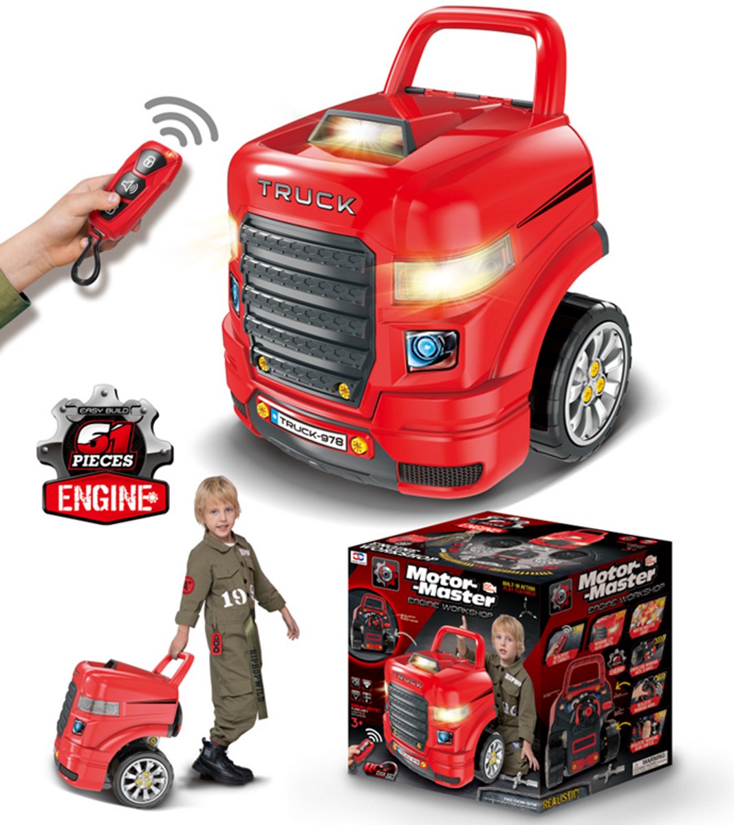 Motor Master Engine Workshop – Kinder Loopauto met Gereedschap – 61 Delig – Met Licht & Geluid – 3+ Jaar