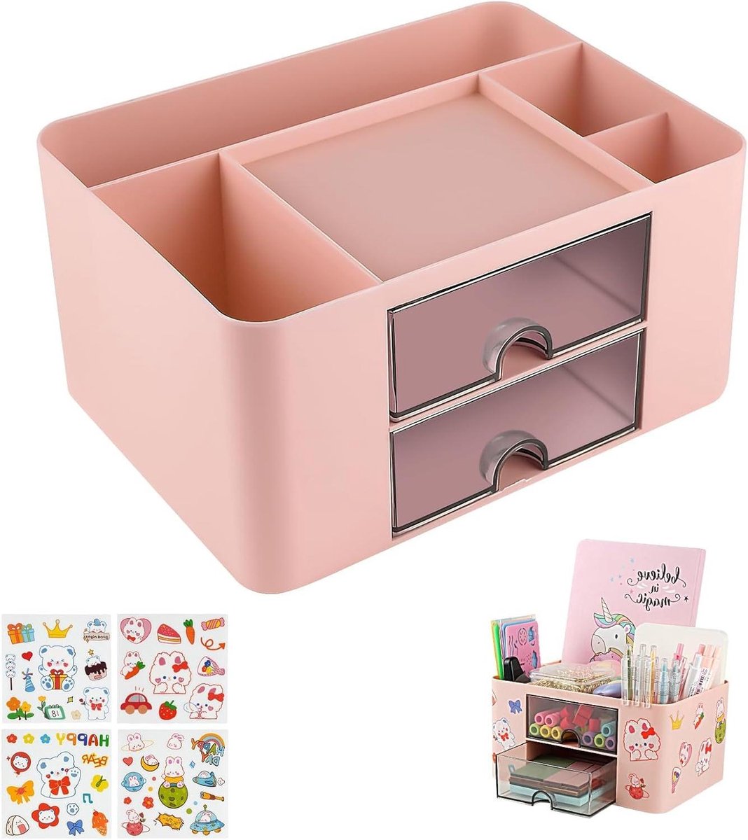 Bureau Organizer - Opberger Tafel - Bureau Opruimen - Met Lades - 19.5 x 14 x 10 cm - Roze