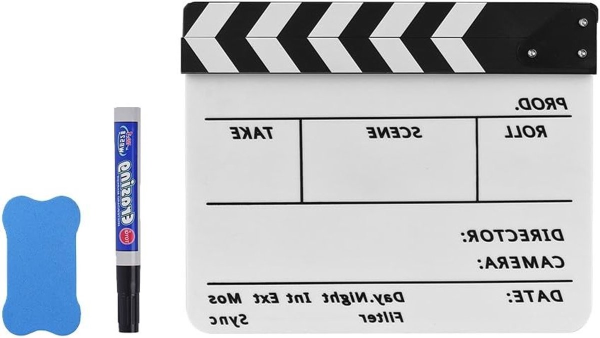 Professionele Acryl Klapbord Slate voor Film en TV met Marker en Gum - Ideaal voor Regisseurs en Advertenties