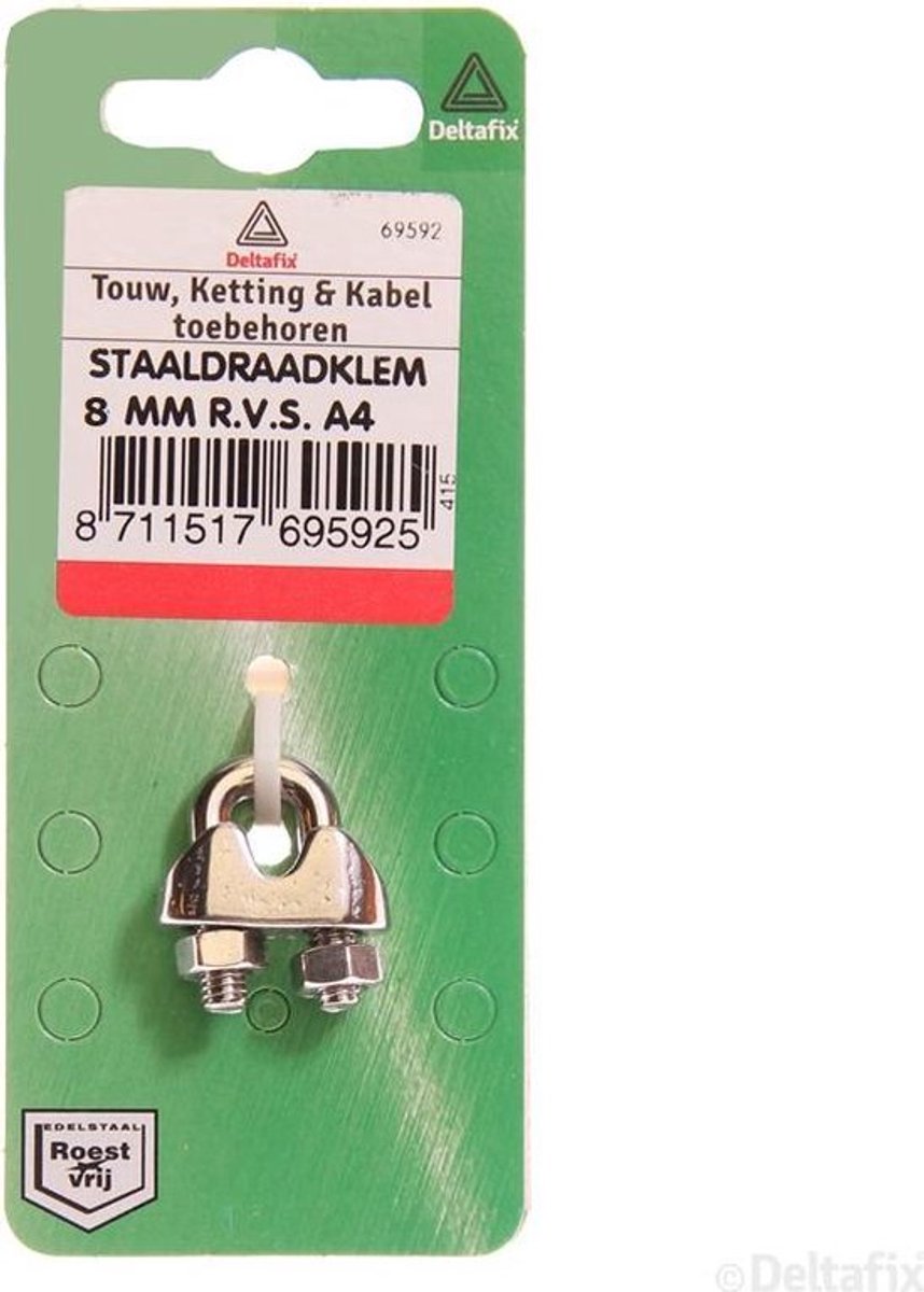 Staaldraadklem 8mm RVS - 1 stuk