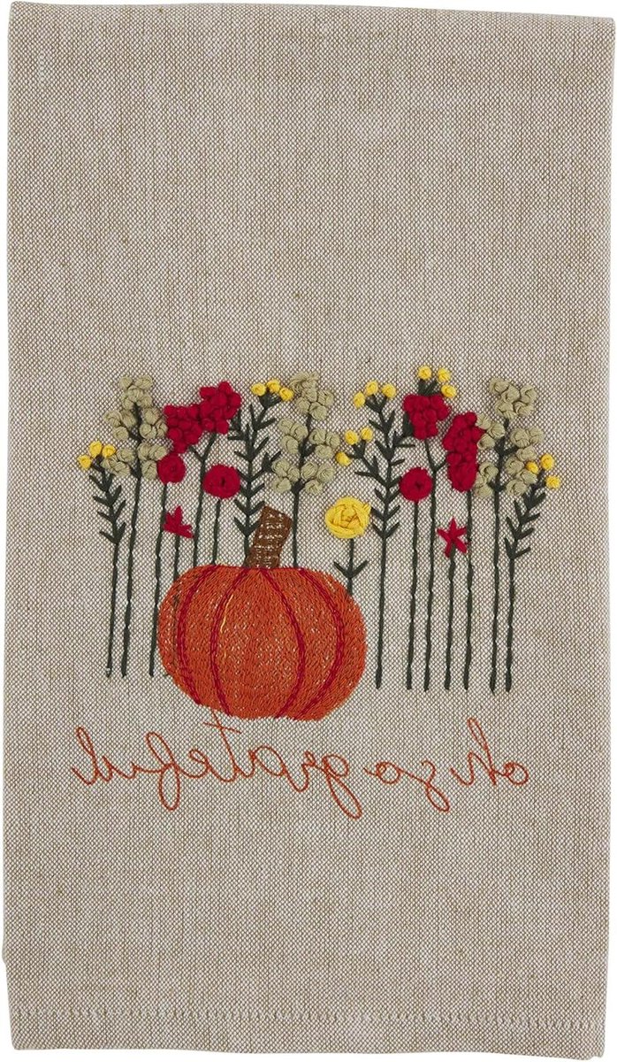 Franse Knoop Handdoek - Decoratieve Keukendoek - Herfstdecoratie Huis - Geborduurde Pompoenen - 7"x10.5" - Bruin
