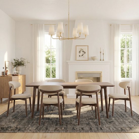 COLAMY Chaises de salle à manger en bois, lot de 2, chaises de cuisine modernes revêtues de tissu, style campagnard avec repose-pieds, beige