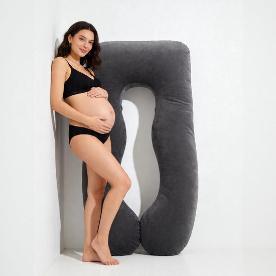 Earkings Zwangerschapskussen Zijslaapkussen 140x80cm U-vorm met Afneembare hoes - Body Pillow donkergrijs van Earkings — afbeelding 2