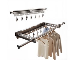 Opvouwbaar muurwasrek – uitschuifbaar droogrek 103,2–151,2 cm met klemmen – ruimtebesparend zwart