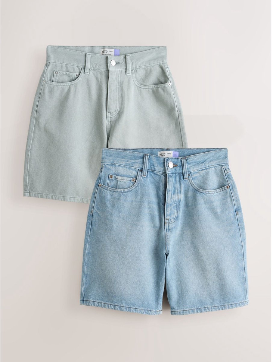 Next - Dames - Set van 2 denim bermudajortshorts - Blauw