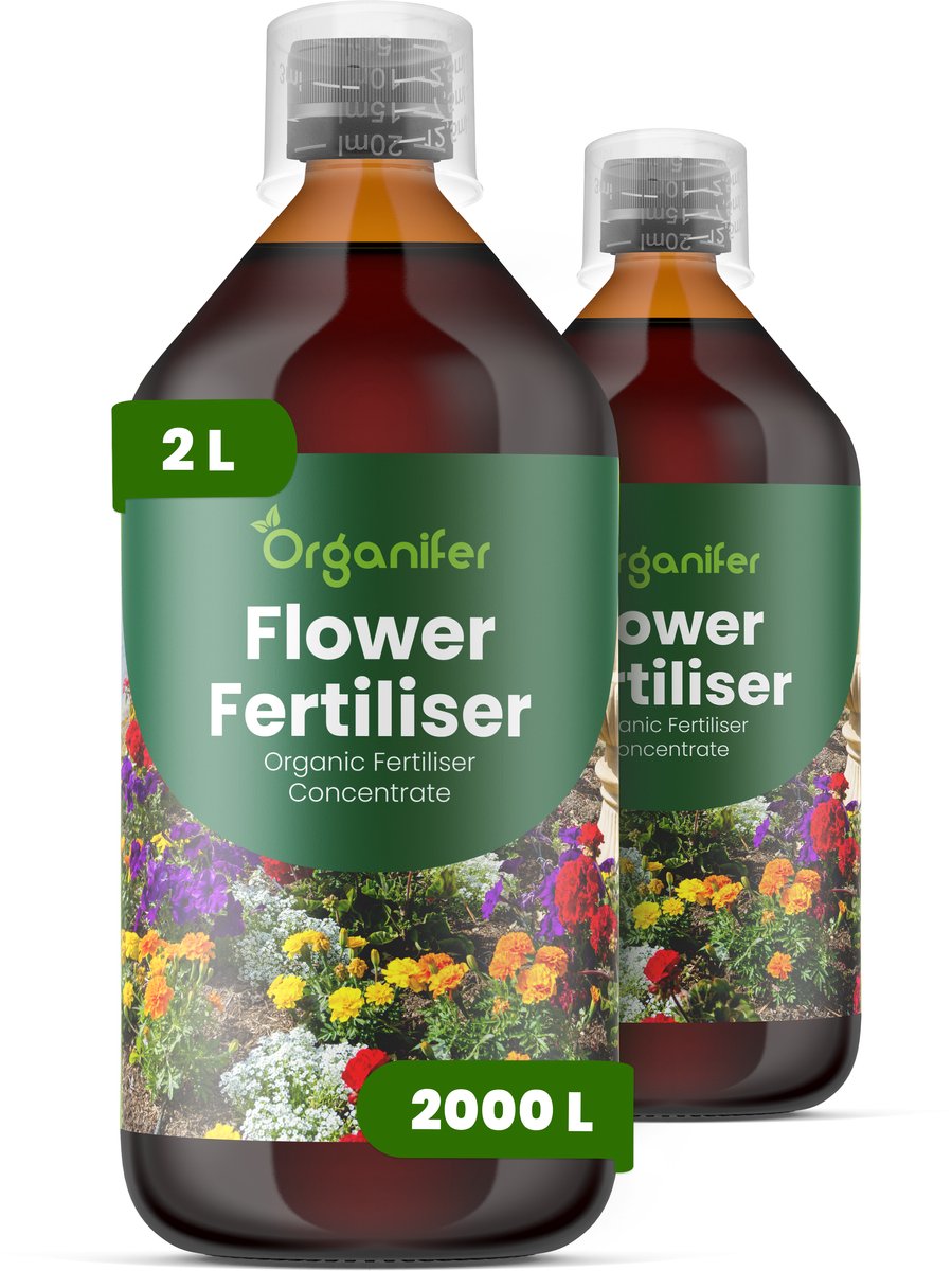 Vloeibare Meststof Voor Bloemen - 2X1 L Voor 2000 L - Npk 3-4-3 - Sterke Groei - Uitbundige Bloei - Knopvorming - Bloemgrootte - Kleurintensiteit - Sterk Wortelstelsel - Langdurige Bloeicycli - Organifer