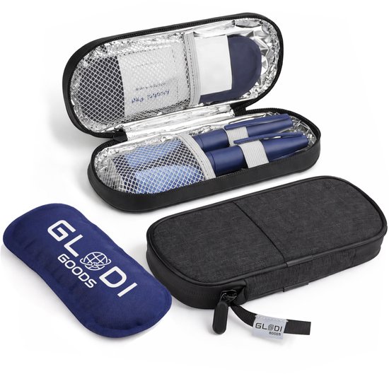 GLODI GOODS® Insuline koeltas incl. icepack – diabetes tas medische etui – koeltasje voor op reis - waterafstotend 20 x 8 x 3cm