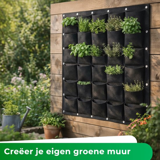 Verticale tuin 36 vakjes – Plantenzak voor muur – Verticale moestuin – Kruiden kweken – 100x100 cm – Zwart