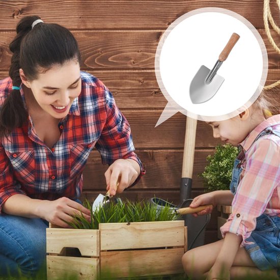 Tuinschep - Roestvrijstalen tuinschep - Tuinschep met breed blad - Kleine tuinschep - Tuinschep met houten handvat - Roestvrijstalen tuinschep met houten handvat - Houten handvat - Matte afwerking - Geschikt voor planten en graven - Zilver, beige van Merkloos	 — afbeelding 4