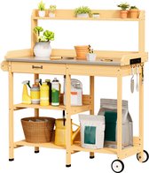 Xbro Tuinkast met Waterdicht Werkblad en Opbergvakken – Plantentafel met Lade, Haken & Wielen – Voor Binnen & Buiten – Houten Opbergkast voor Tuin & Balkon – 112 x 43 x 120 cm