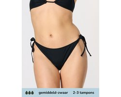 Moodies menstruatie zwemkleding - Bikinibroekje touwtjes - gemidddeld-zwaar kruisje - maat S - Zwart