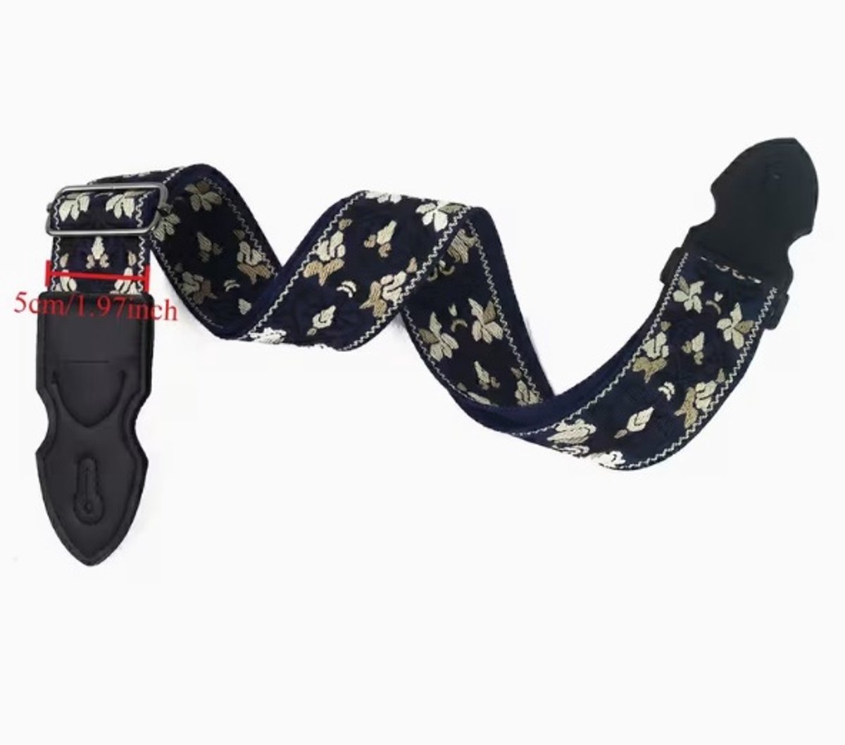 P&P® - Professionele Verstelbare Stevige Gitaarband - Guitar strap Band - Luxe Gitaarriem - Bas/Elektrische /Akoestische/ Klassieke Gitaar - Geborduurd Donkerblauw