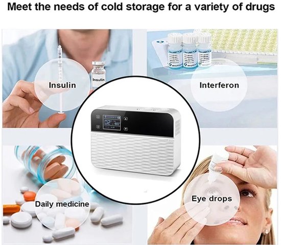 Norvia Draagbare Insulinekoelkast - Medicijnkoelkast - Auto - Op Reis - 2-8°C - 8 Uur Batterij - USB opladen - Snel Koelen van Merkloos — afbeelding 3