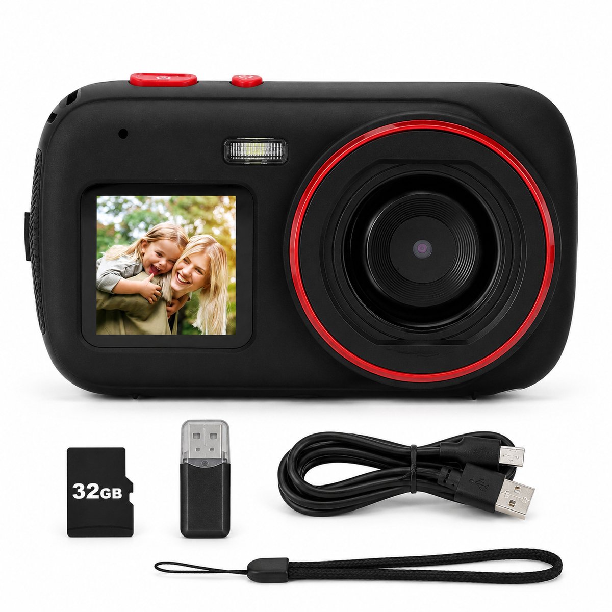 Gloovon® - Digitale Camera - Compactcamera - 16x Digitale Zoom - Inclusief 32GB microSD-kaart - Fotocamera - Zwart