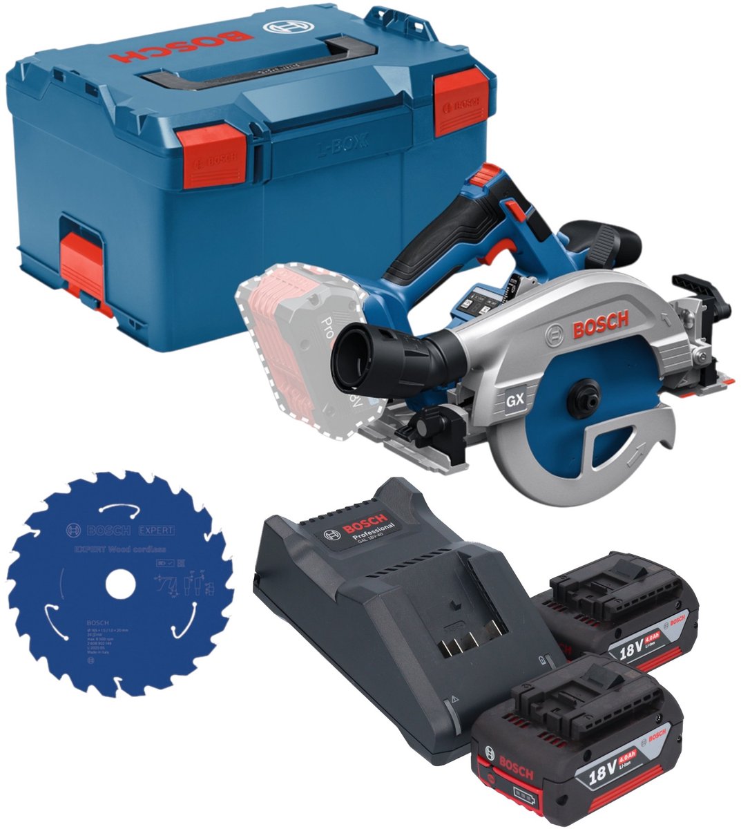 Bosch GKS 18V-57-2 GX Professional accu-cirkelzaag 18 V 165 mm borstelloos + 2x accu 4,0 Ah + oplader + L-Boxx