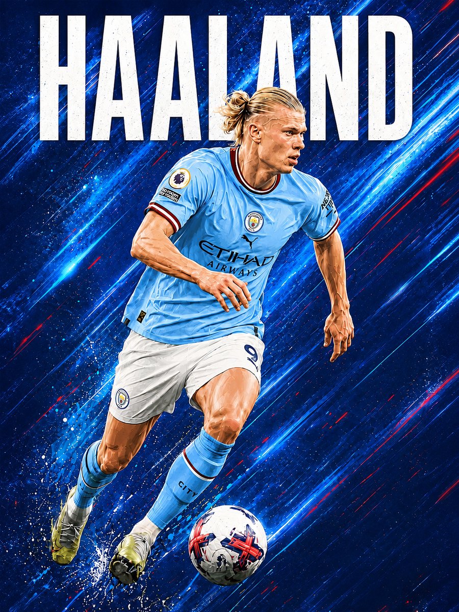 Kleurmedia Erling Braut Haaland Poster - 43 x 61 cm - City Collection - Bekende Voetballer - Geschikt om in te lijsten - Voetbal posters Wit