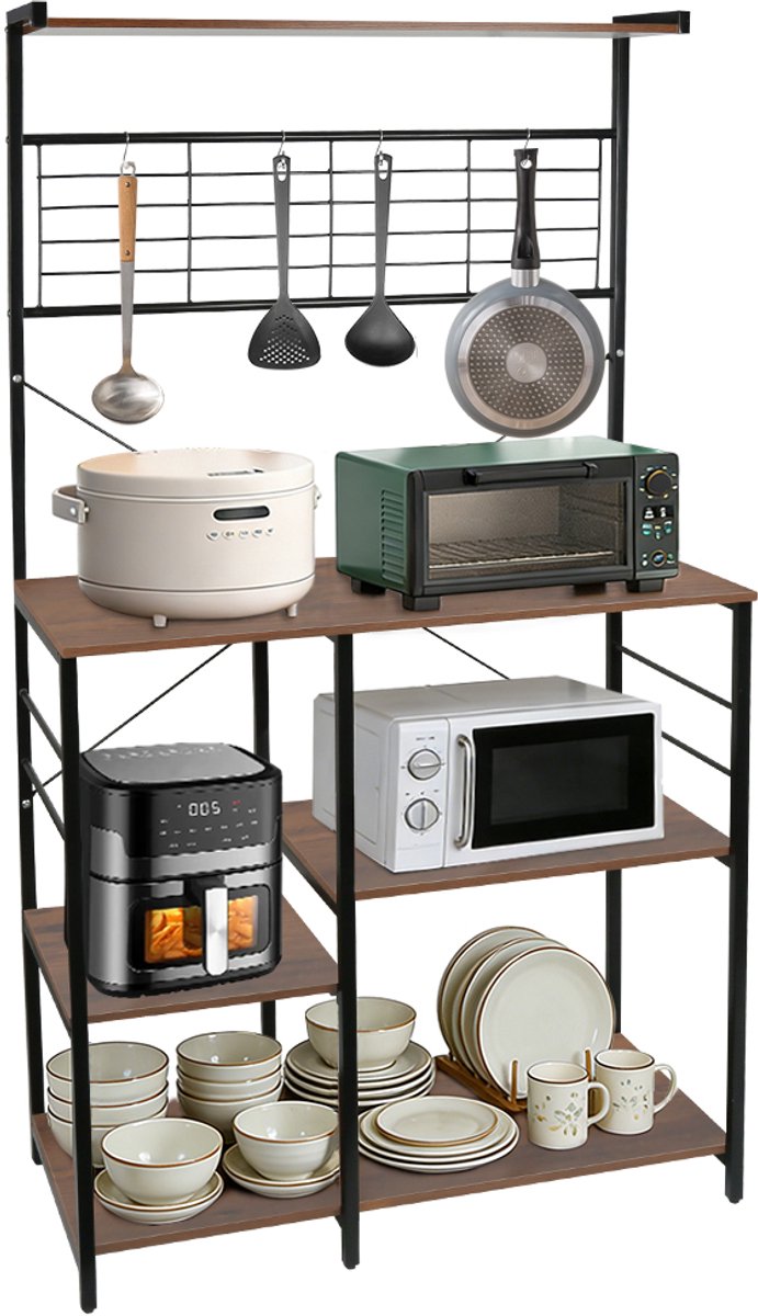 PIPIPOXER- Keukenkast – Keukenrek Staand – Magnetronkast – Apothekerskast – Organizer – Metaal – Hout – 90 x 40 x 168cm –Bruin