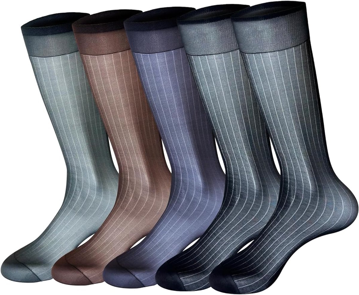 5-pack doorszichtige herensokken van ultradun nylon tot aan de kuit zijdezacht transparant zomers koel en comfortabel 2 zwarte + 1 grijze + 1 koffiekleurige + 1 marineblauwe Cyslmuk®
