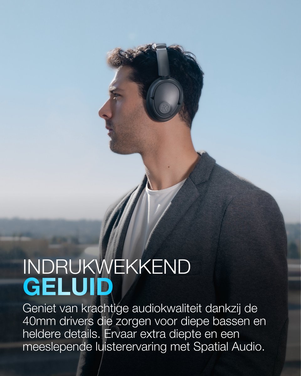JLab Jbuds Lux ANC Draadloze Koptelefoon Bluetooth - Active Noise Cancelling Over Ear Hoofdtelefoon - 70 uur Batterijduur - Be Aware Audio - Multipoint - Aanpasbare Equalizer - Inklapbaar - Zwart — afbeelding 3