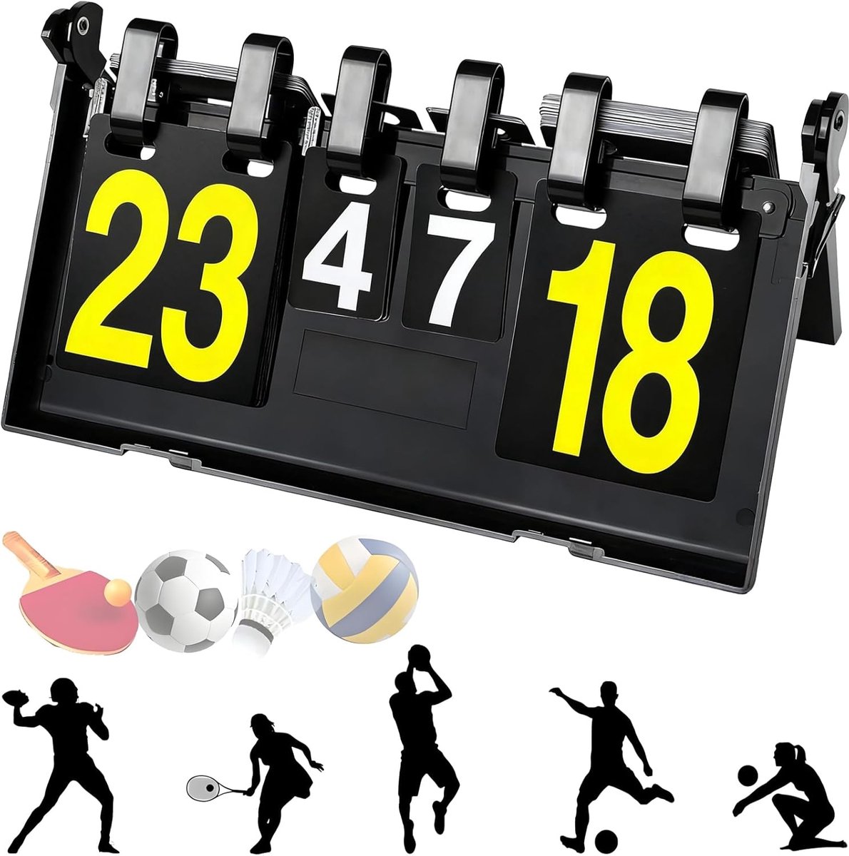 carmdering - Vielseitiger 4-stelliger Punktezähler - Sportwettbewerb Anzeigetafel - Tragbare Klappbar Zähltafel - Helle Lebendige Zahlenanzeige - Winddicht Wasserdicht Design - PVC-Hartplastik ABS-Kunststofffolie - 1 Stuk